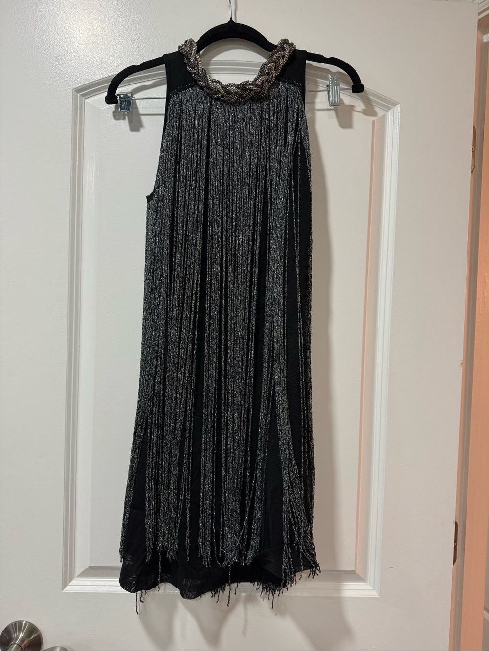 🎃Black Fringe Flapper Costume Evening Dress with Metallic Trim